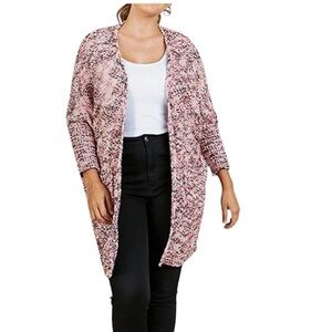 UMGEE Open Front Boucle/Teddy Knit Long Cardigan in Pink/Brown Size Medium